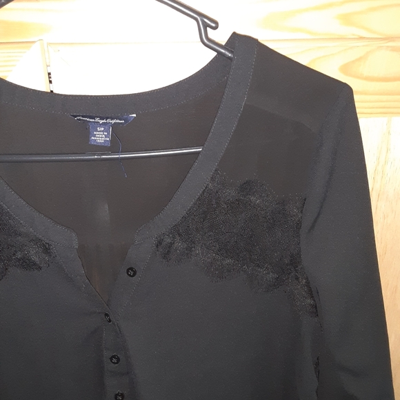 American Eagle Outfitters black sheer lace blouse shirt size S - Picture 2 of 4